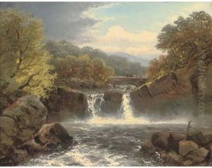 A Fall On The Wharfe, Yorkshire by Charles Henry Passey