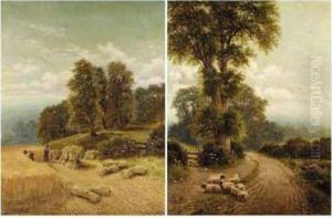 Harvest Time; A Flock Of Sheep by Charles Henry Passey