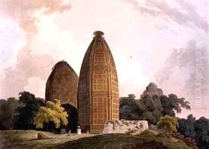 Hindoo Temples at Bindrapund on the River Jumna by Thomas Daniell