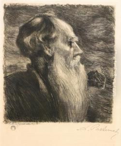 A Profile Portrait Of Lev Tolstoy by Leonid Ossipovich Pasternak