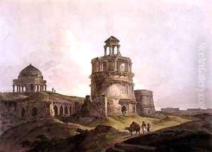 Remains of an Ancient Building near Firoz Shahs Cotilla Delhi by Thomas Daniell