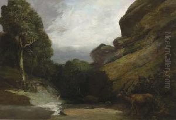 Waldlandschaft Mit Hirsch. - view 1