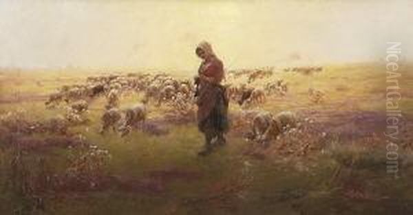 Strickendes Madchen Mit
Schafherde - view 1