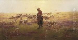 Strickendes Madchen Mit
Schafherde by Laszlo Pataky