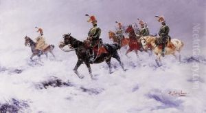 Cavalrymen In Snowstorm