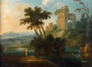 Paysage Aux Ruines Antiques Et Promeneurs by Pierre-Antoine Patel