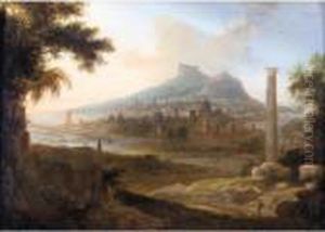 Extensive Classical Landscape, With Figures In The Foreground And A Port Beyond by Pierre-Antoine Patel