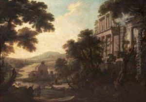 Paesaggio Fluviale Con Rovine Classiche E Figure by Pierre-Antoine Patel