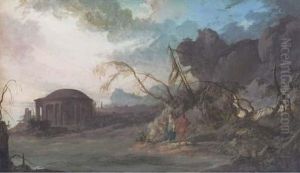 A Classical Temple By The Sea With Two Figures In Theforeground A Classical Temple By The Sea With Two Figures In Theforeground