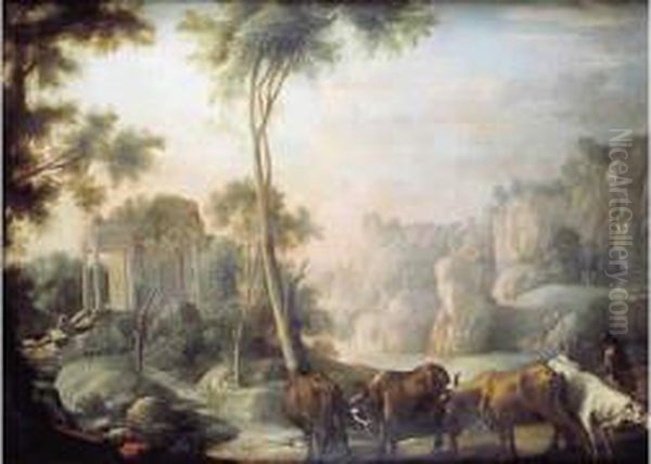 Berger Avec Son Troupeau Dans Un Paysage De Ruines. - view 1