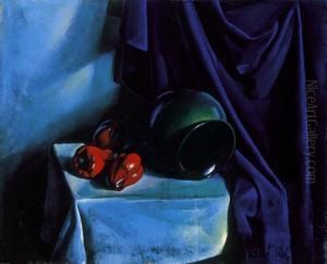 Still Life With Blue Drapery by Karoly Patko