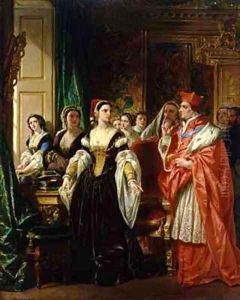 A Scene from Shakespeares Henry VIII Cardinal Wolsey and Katherine of Aragon by Eugene Francois Marie Joseph Deveria