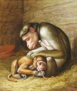 Monkeys In A Barn by Frank Paton