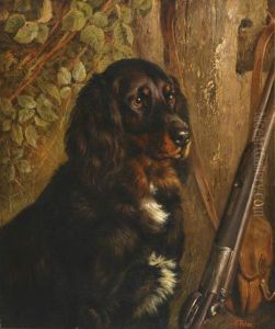 Gordon Setter With Leaning Gun by Frank Paton