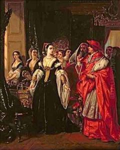 The Divorce of Henry VIII 1491-1547 and Catherine of Aragon by Eugene Francois Marie Joseph Deveria