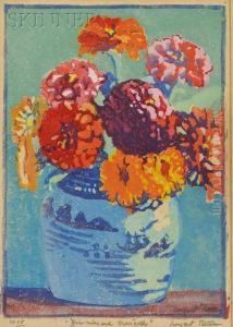 Zinnias And Marigolds by Margaret Jordan Patterson