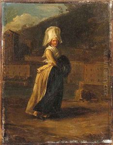 'La Coquette' A Lady walking by a River by Henri Pierre Danloux