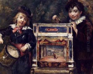 Portrait Of The Artist's Two Sons With Their Puppet Theatre by Marcellin Desboutin
