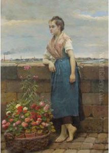 La Jeune Marchande De Fleurs 
[cesar Pattein, The Young Flower Vendor, Oil On Canvas, Signed And Dated
 1890. ] by Cesar Pattein