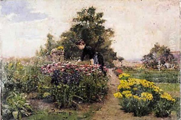 Femme Dans Un Jardin Fleuri - view 1