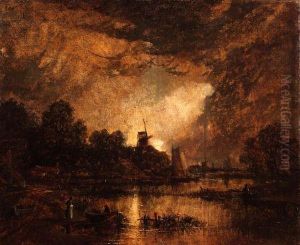 Moonlit Eastanglian River Scene With Figures