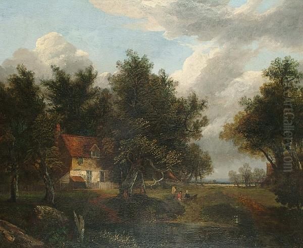 Wooded Country Landscape With House And Figures In The Foreground - view 1