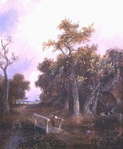 Figure On A Bridge In A Wooded Landscape Figure On A Bridge In A Wooded Landscape