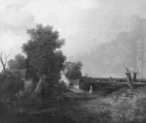 An Extensive Summer Landscape With A Peasant Woman Near Acottage
