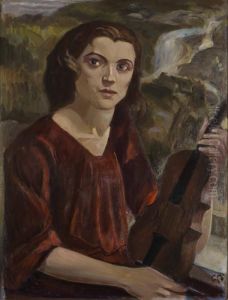 Portratt Av Hustrun Hanna Pauli by Georg Pauli