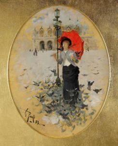 Kvinna Med Duvor - Motiv Fran Marcusplatsen, Venedig Kvinna Med Duvor - Motiv Fran Marcusplatsen, Venedig