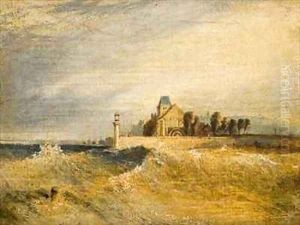 Coast Scene with Pier by Henry Thomas Dawson