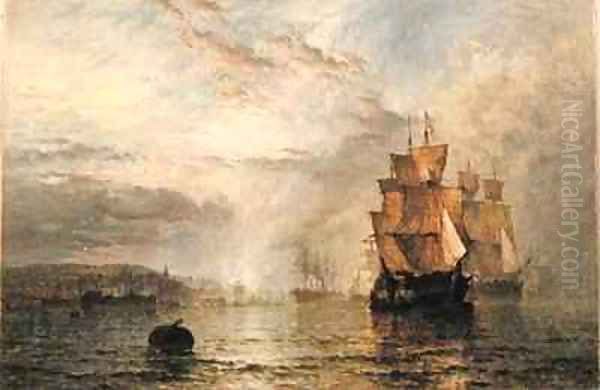 Shipping Becalmed in an Estuary at Evening - view 1