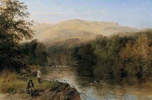 Fishing in a Mountainous Landscape by Henry Thomas Dawson