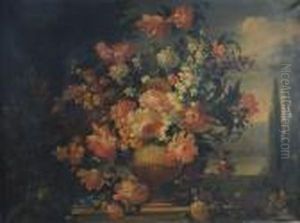 Floral Still Life In Alandscape by Vladimir Pavlosky