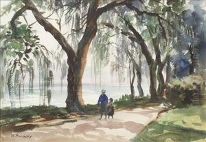 Southern Shore View With Mother And Child by Vladimir Pavlosky