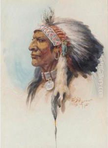 Blackfoot Chief In Headdress by Edgar Samuel Paxson