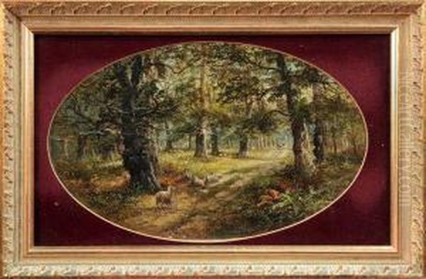 Sheep In A Wooded Landscape - view 1
