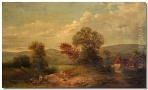 Country Landscape Scene With Figures On A Lane