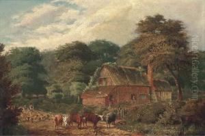 Cattle And Sheep Before A Cottage