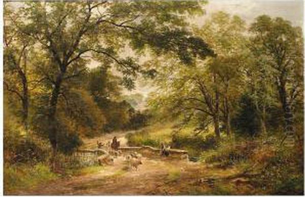 Landscape With Sheep Crossing A Bridge - Scene Near Melbourne, Derbyshire by David Payne