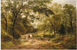 Landscape With Sheep Crossing A Bridge - Scene Near Melbourne, Derbyshire by David Payne