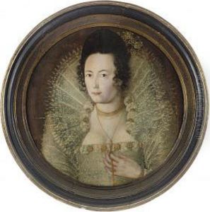 Portrait Of A Lady, Head And Shoulders, In A White Dress With Alace Ruff by Robert Peake