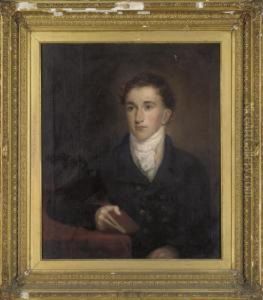 Portrait Of A Gentleman, Half-length, In Brown Coat Holding A Book In His Right Hand