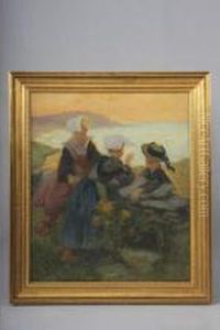 Enfants Bretons En Bord De Mer by Rene Louis Pean