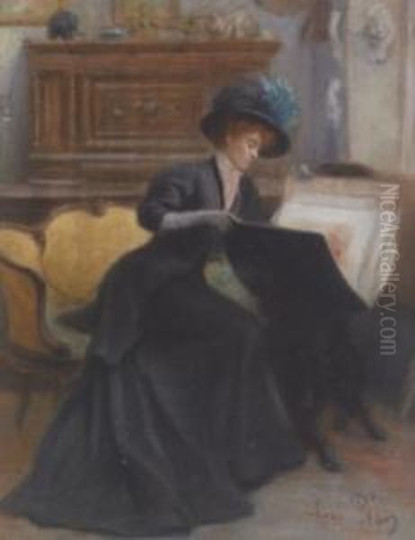 Young Lady Examining An Artist's Folio - view 1
