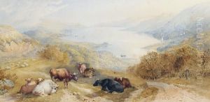 Cattle Resting Above Coniston Lake by Cornelius Pearson