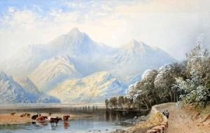 Mountainous Lake Landscape With Cattlewatering