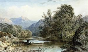 An Angler In A Wooded Valley by Cornelius Pearson