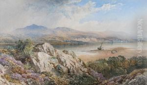 'lake Windemere'(?), Shore Scene With Figuresand Boats