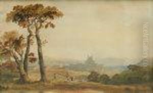 Wooded Landscape With Figures And Town Beyond (possibly Waterford) Wooded Landscape With Figures And Town Beyond (possibly Waterford)